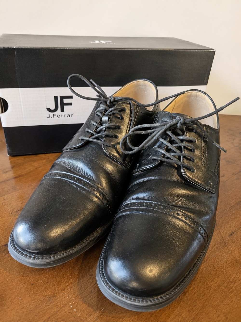 JF J. Ferrar Dane Men's Black Cap Toe Oxford Dress Shoes Size 10M